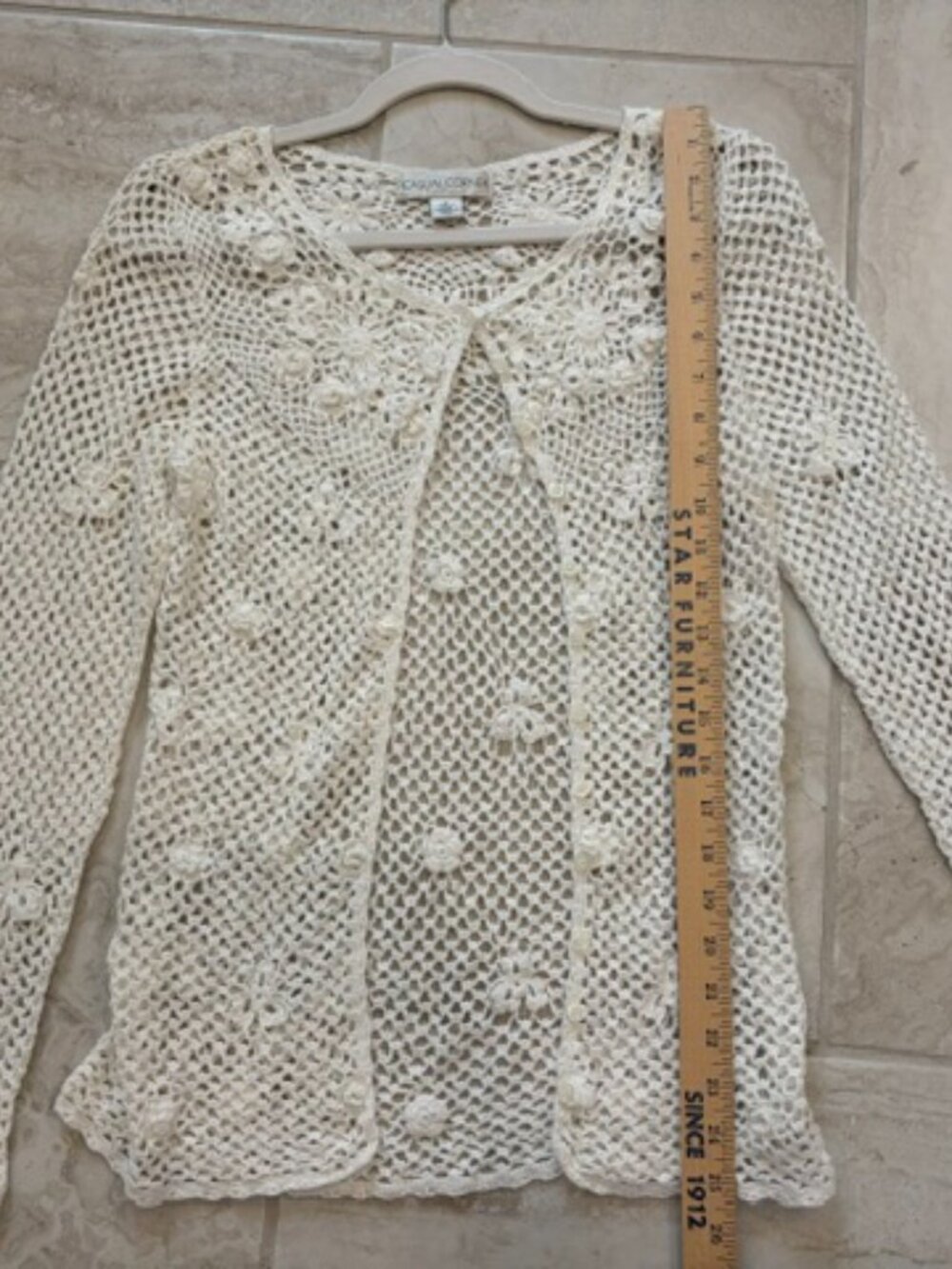 Vintage Casual Corner Crochet White Cardigan Womens Large Y2K Cottagecore FairyV - Picture 11 of 11